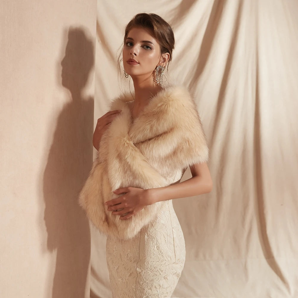 Soft luxury faux fur shawl, a cozy and elegant accessory for women's winter fashion.