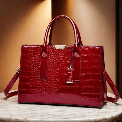 Lightweight women's crocodile-print faux leather shoulder bag with organized interior. Chic and practical.