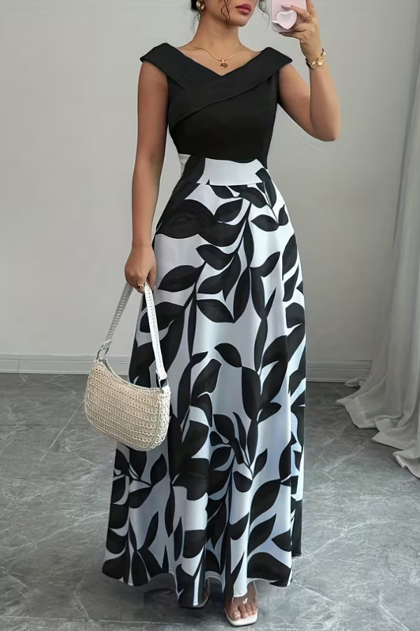 Beautiful floral print A-line maxi dress for women, featuring a flattering V-neck and convenient side pockets.