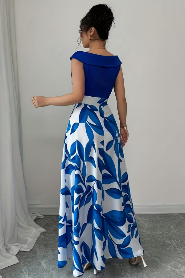 Chic women's floral A-line maxi dress with V-neck, combining elegance and comfort with functional pockets.