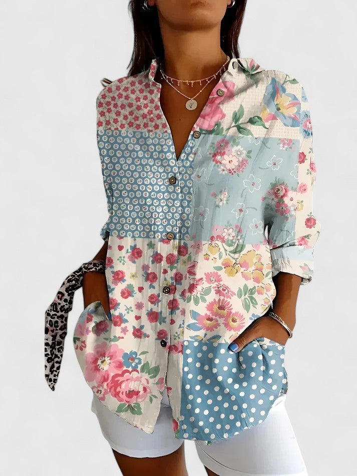 Elegant women's floral blouse, perfect for versatile fashion, casual or office wear.