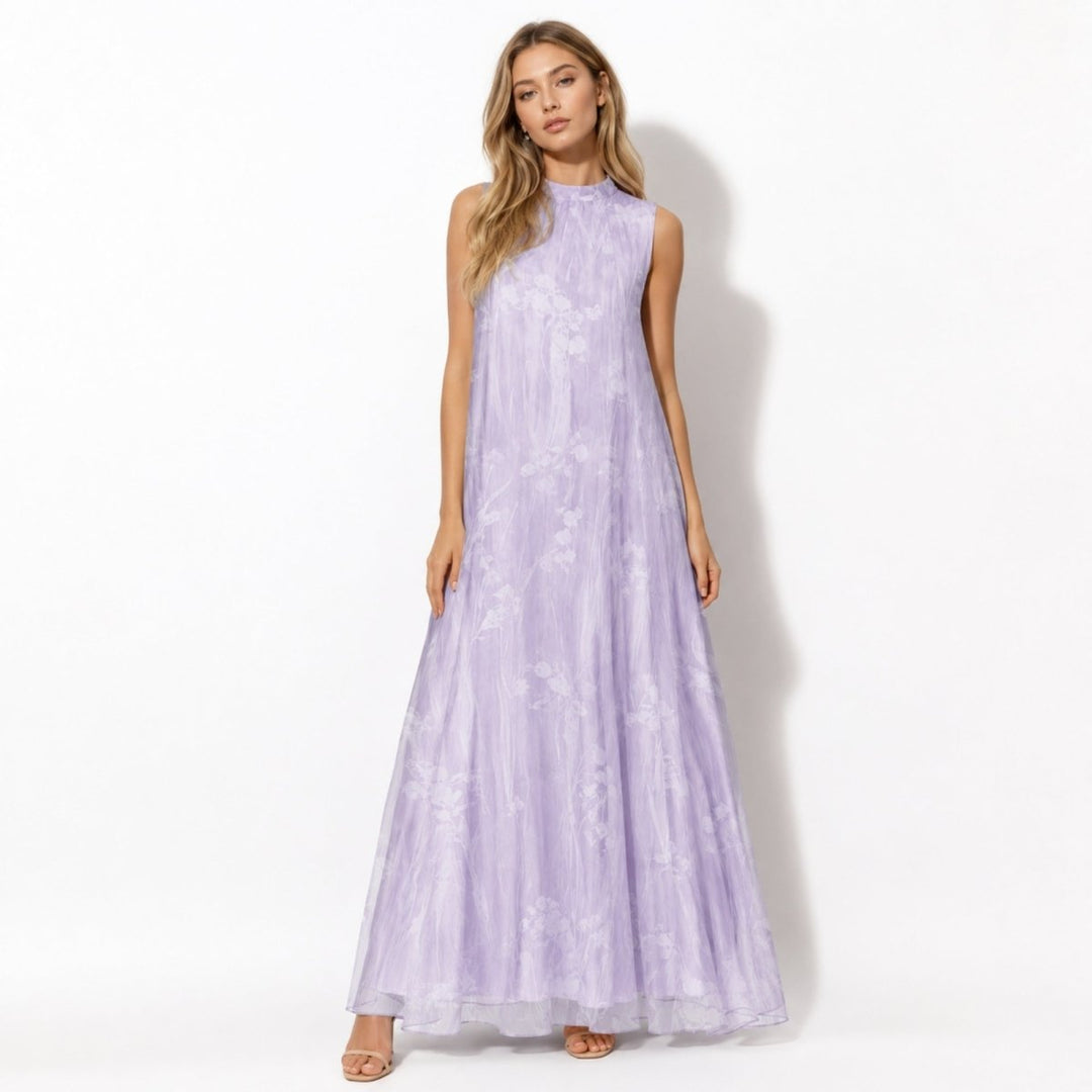 Elegant women's floral high neck maxi dress, perfect for wedding guests, formal evening wear, and special occasions.