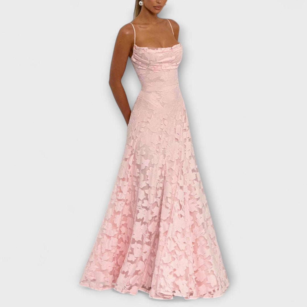 Beautiful women's floral lace maxi dress. A stunning evening gown for formal events, weddings, or parties.