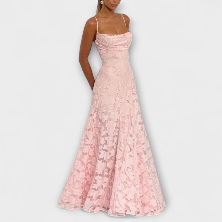 Beautiful women's floral lace maxi dress. A stunning evening gown for formal events, weddings, or parties.