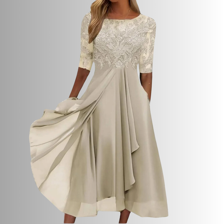 Stunning floral lace midi dress for women, elegant and stylish for any special occasion or party.