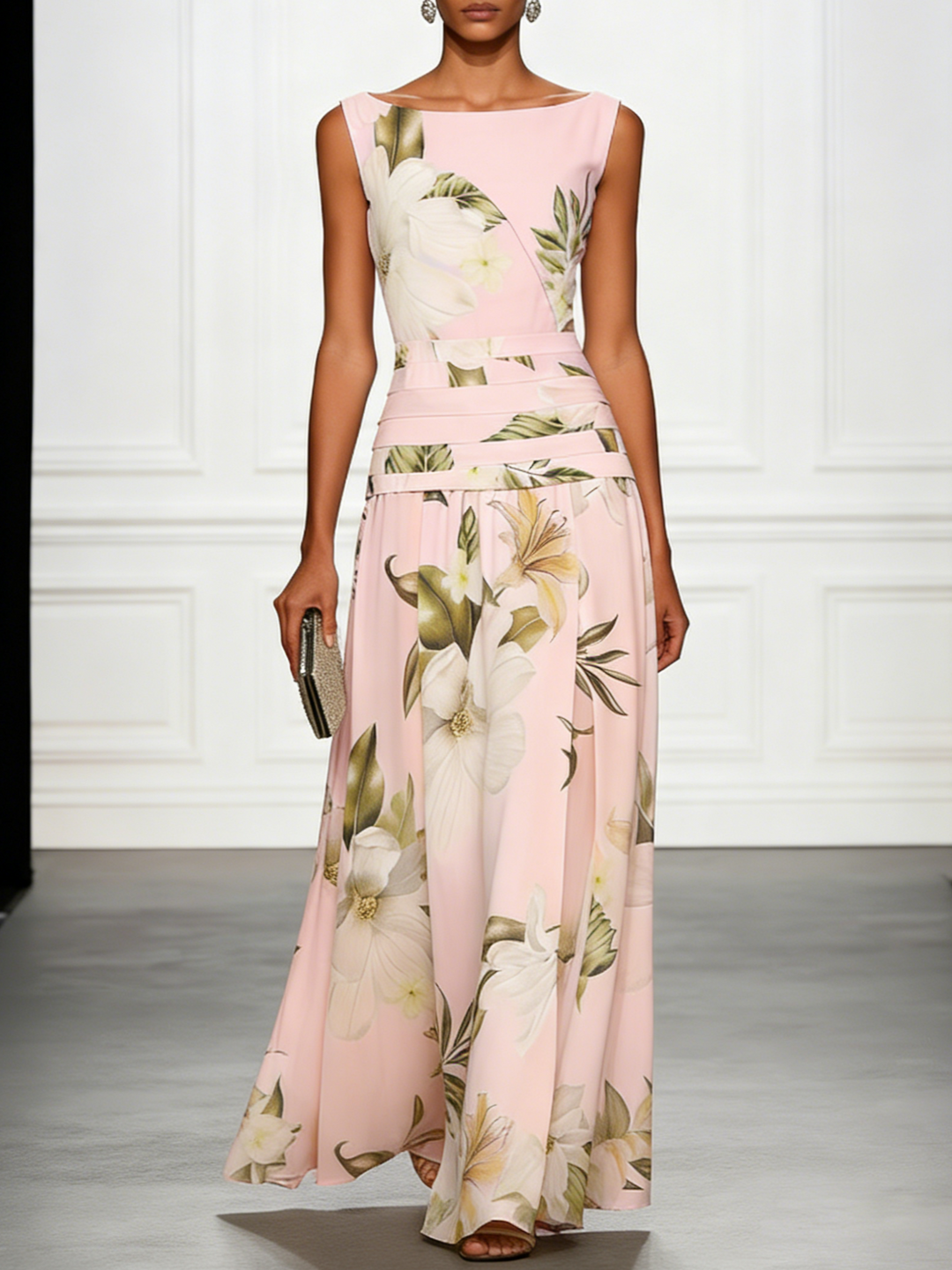 Comfortable & stylish women's floral maxi dress with boat neck. Perfect for wedding guests, formal, or summer events.