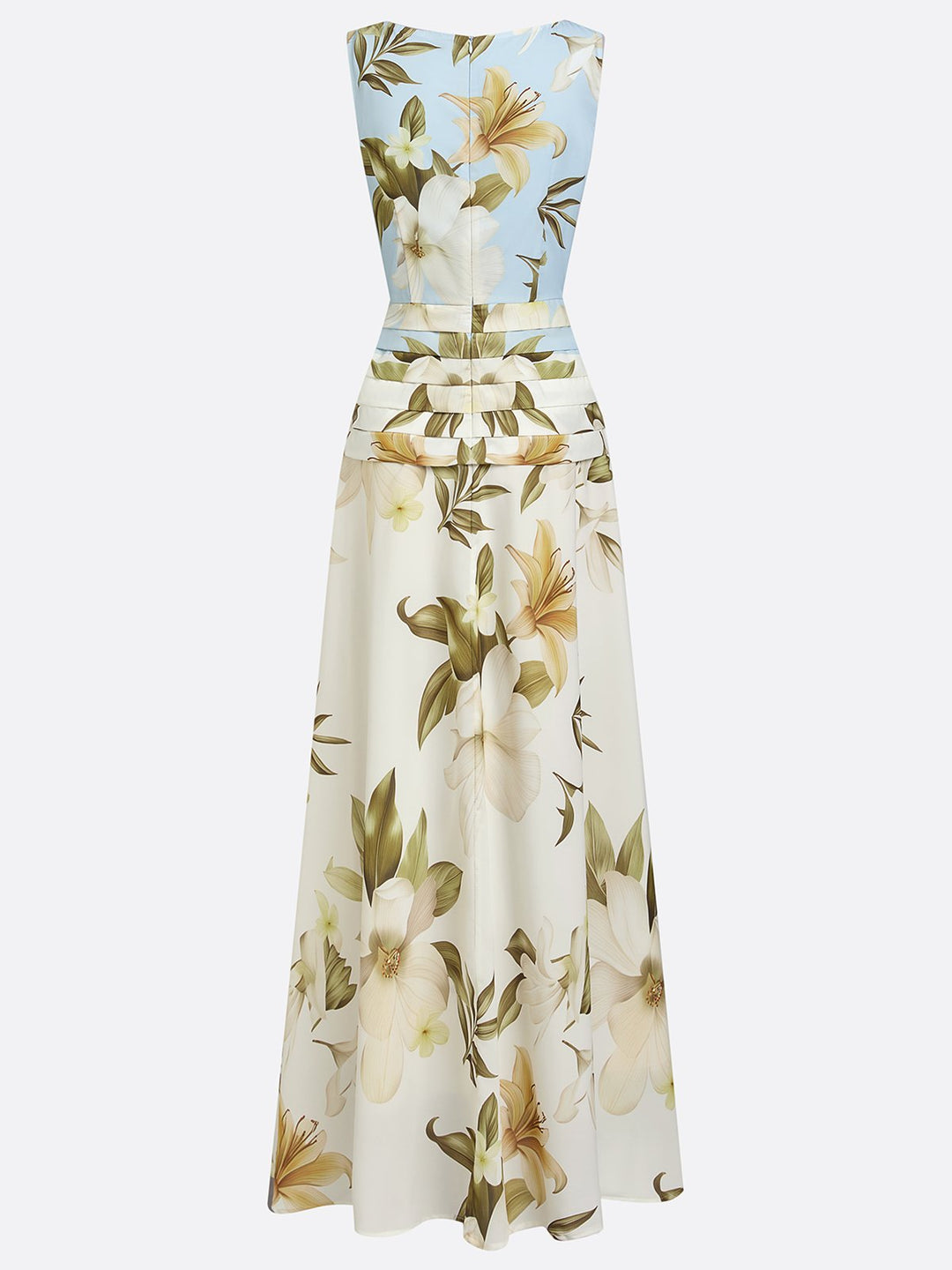 Beautiful summer floral maxi dress with classic boat neck. Excellent choice for women's occasion wear or formal events.