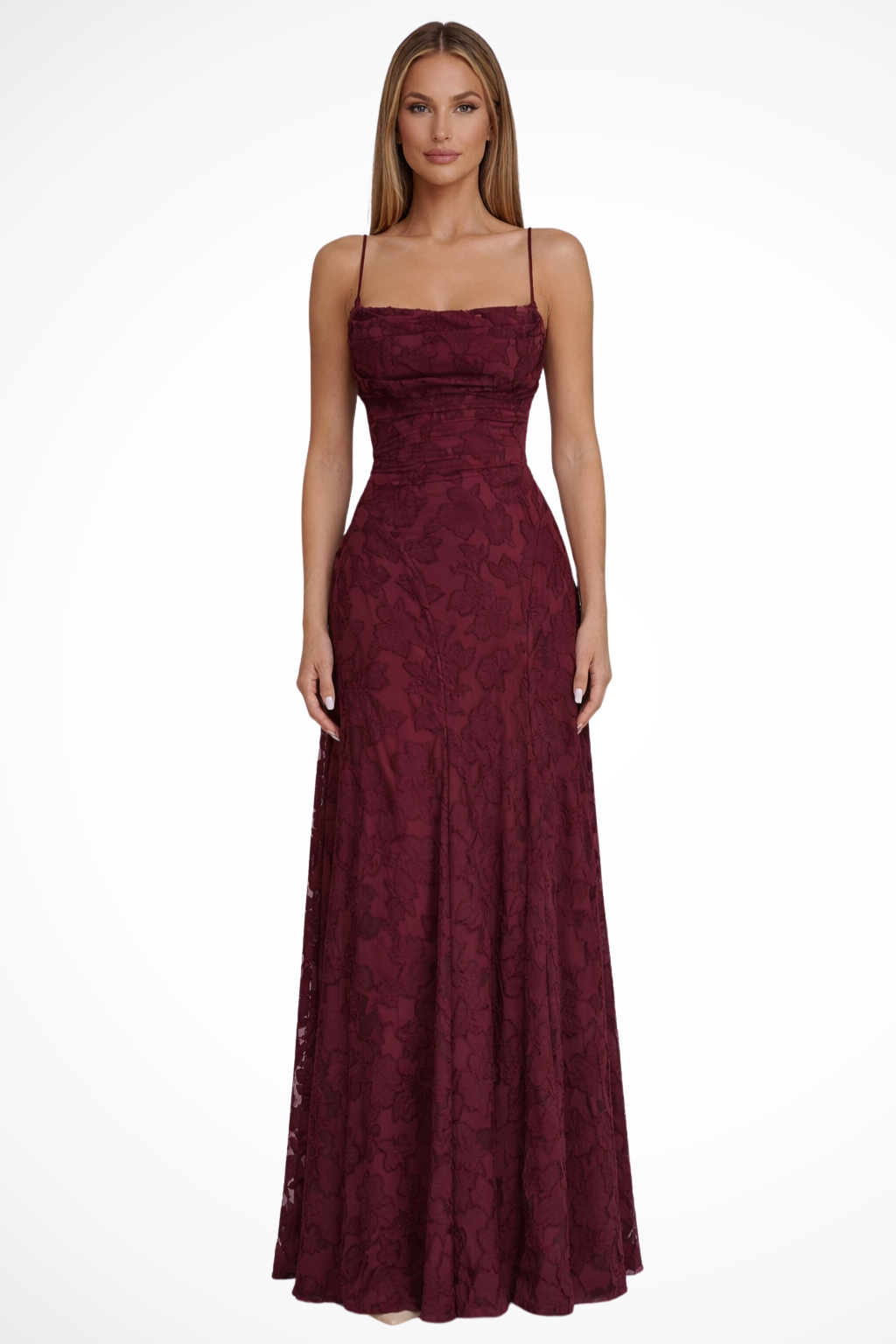 Elegant women's floral maxi dress with lace-up back, perfect for parties, galas, and special occasions.