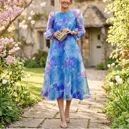 Versatile women's floral print midi dress. An elegant choice for summer fashion, parties, or any occasion.