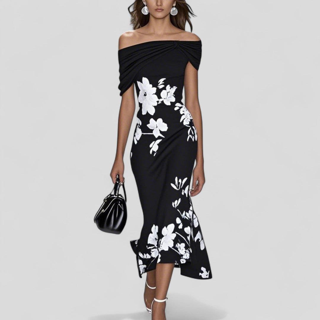 Stunning women's floral midi dress, an elegant choice for summer, parties, or formal events. Ladies fashion.