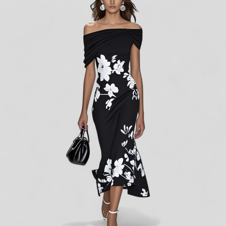 Stunning women's floral midi dress, an elegant choice for summer, parties, or formal events. Ladies fashion.