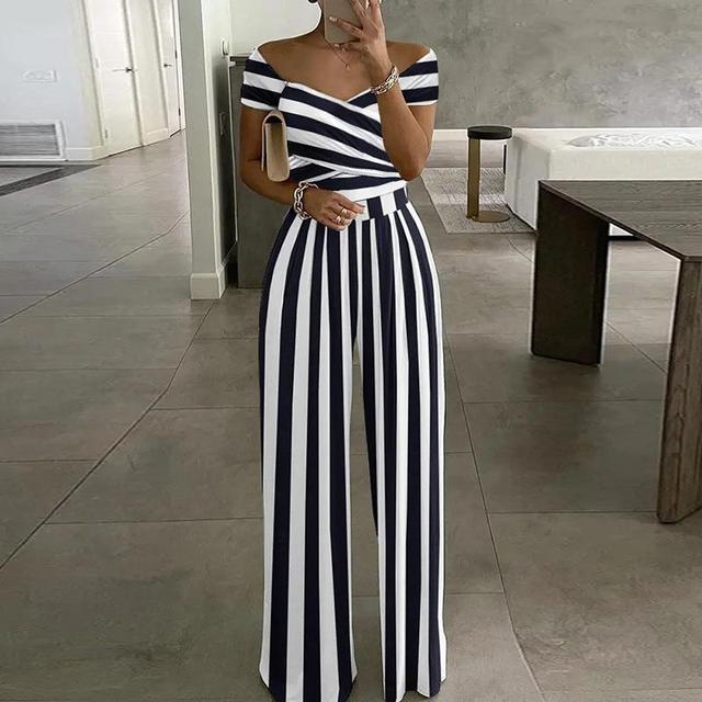 Stylish women's off-shoulder wide-leg floral jumpsuit, a must-have for summer fashion.
