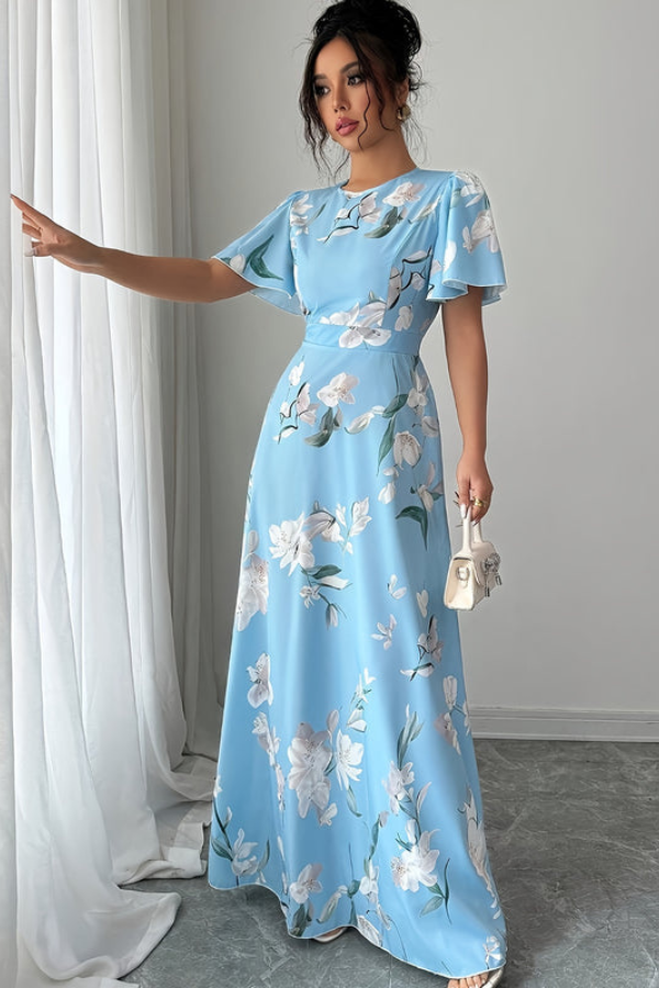 Vintage-inspired women's floral pleated midi dress, elegant for a retro look, day or night.