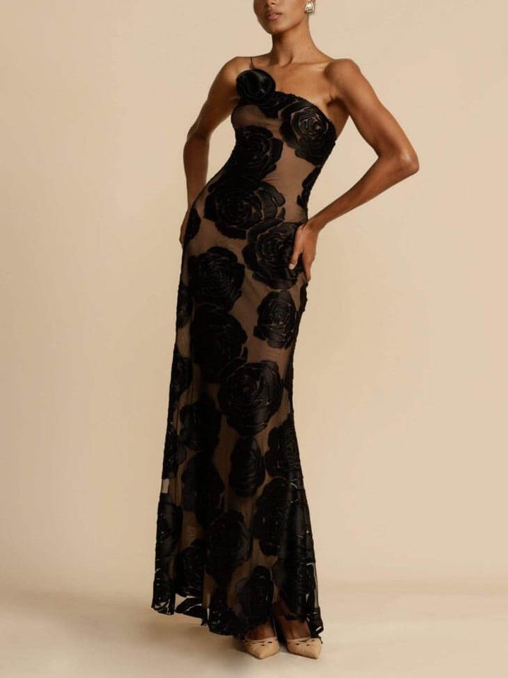 Flowy floral maxi dress for women, an elegant long summer dress ideal for wedding guests & occasion wear.