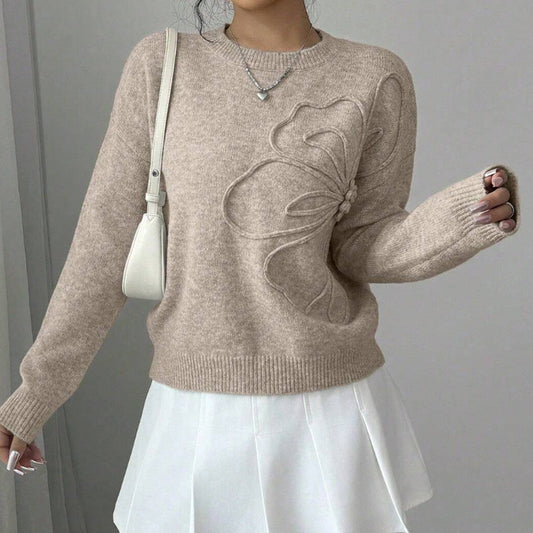 Elegant women's floral pullover sweater with long sleeves & crew neck, perfect for cozy everyday wear & casual chic.