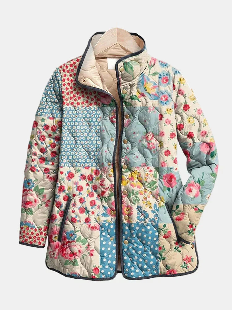 Elegant women's floral quilted jacket. Lightweight, perfect for spring and fall casual outerwear.