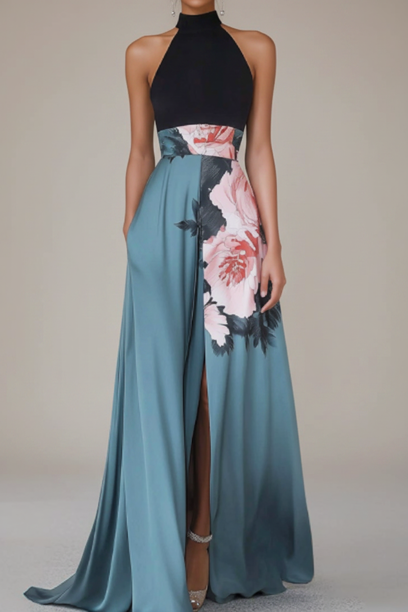 Elegant women's floral sleeveless maxi dress, perfect for summer vacations, beachwear, or casual parties.