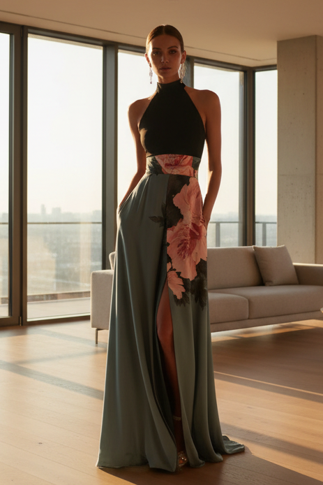 Flowing sleeveless maxi dress for women, featuring a vibrant floral print. Comfortable and chic for summer outings.