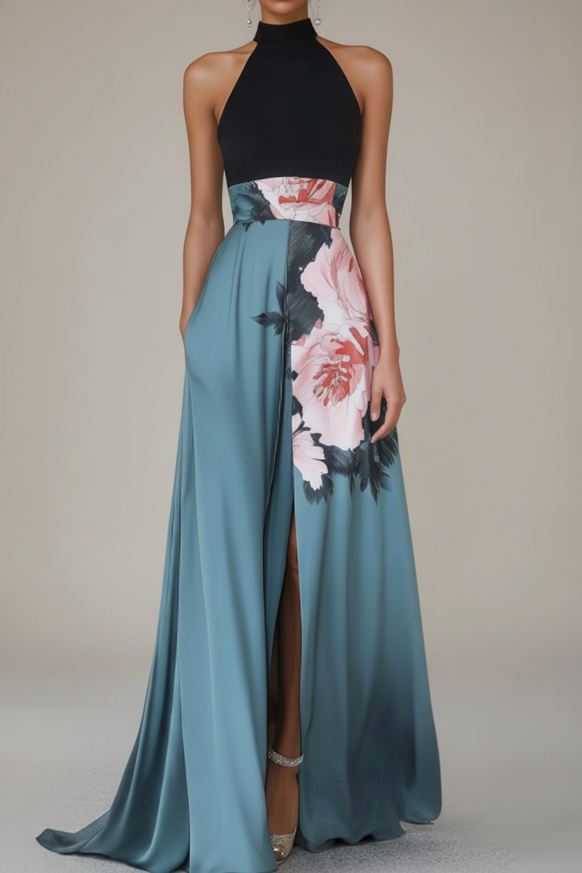Beautiful women's sleeveless maxi dress with a colorful floral pattern. A comfortable and elegant choice for summer.