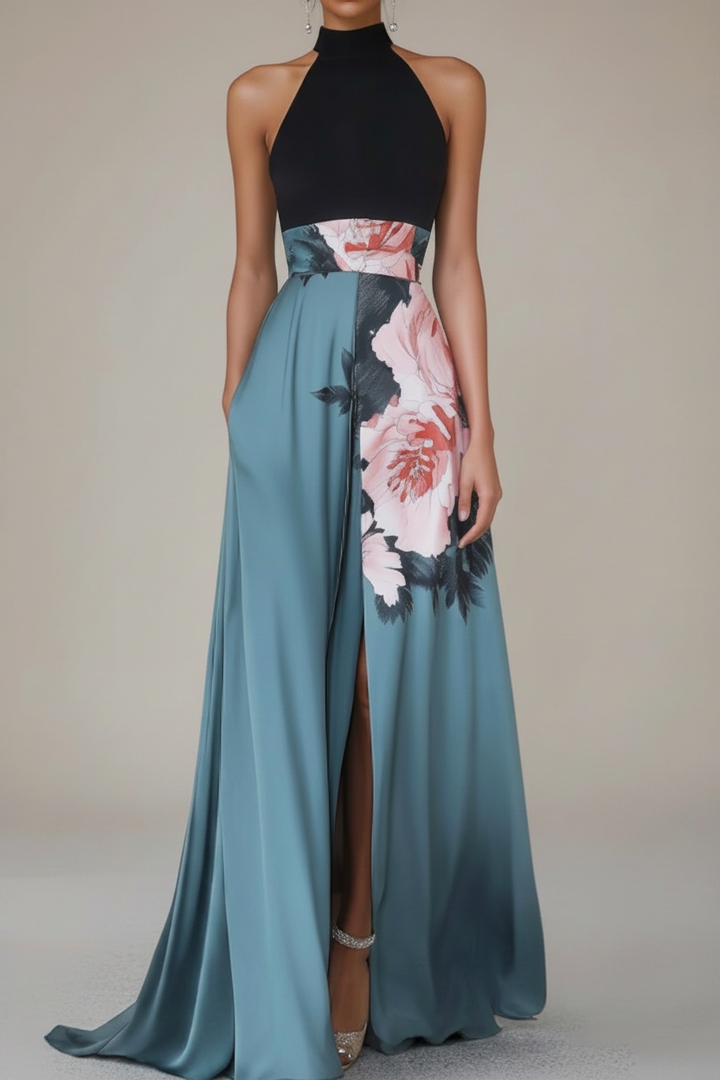 Beautiful women's sleeveless maxi dress with a colorful floral pattern. A comfortable and elegant choice for summer.