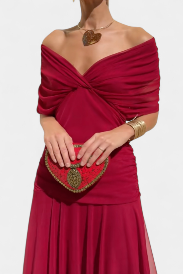 Floral V-neck maxi dress, pleated for women's elegant evening wear.