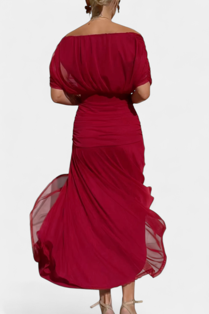 Floral V-neck maxi dress for women, featuring an elegant pleated silhouette.