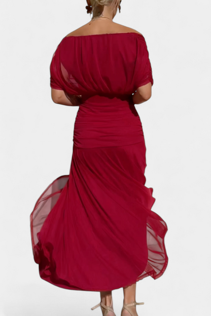 Floral V-neck maxi dress for women, featuring an elegant pleated silhouette.