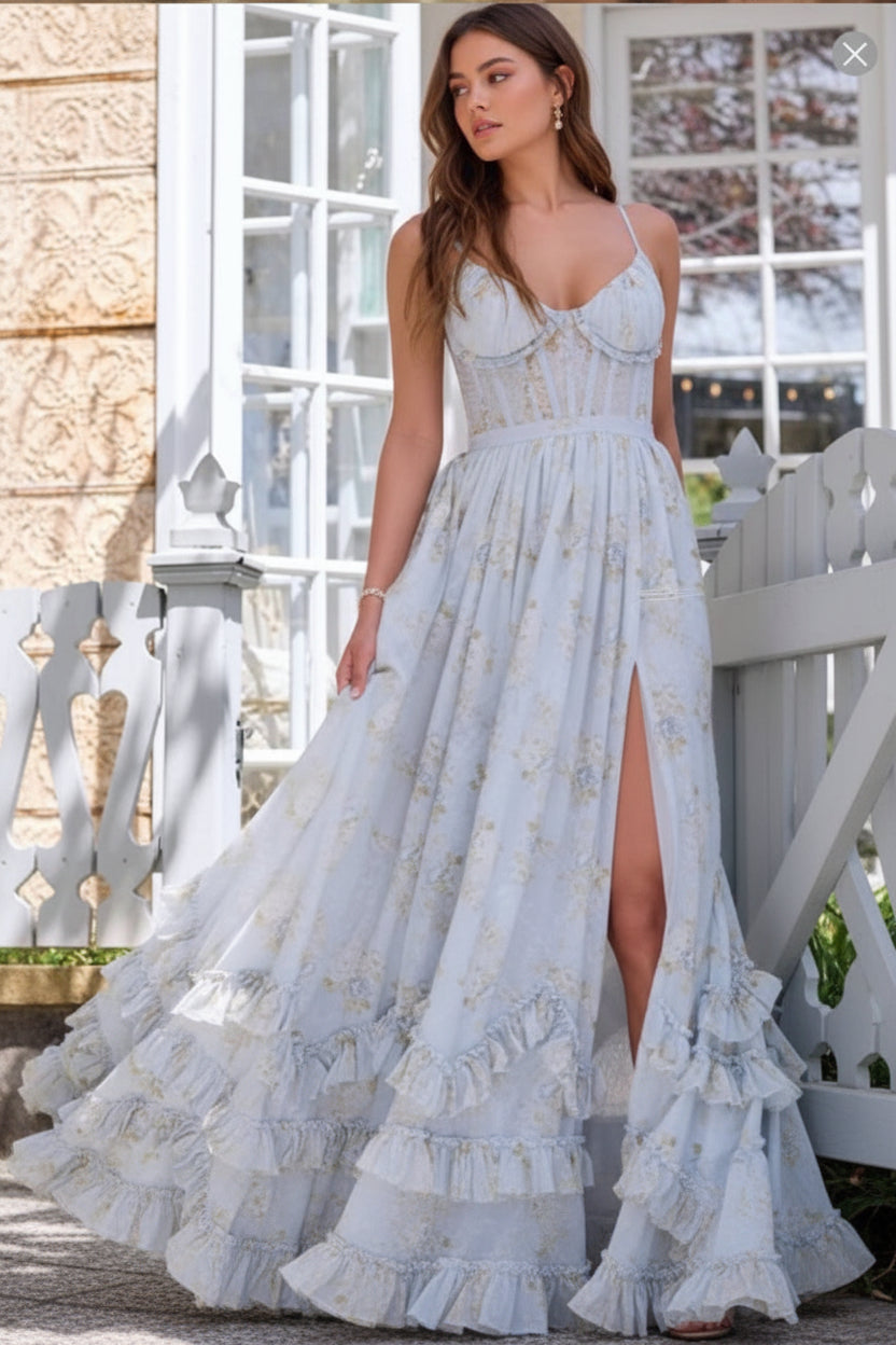 Women's sophisticated flowing maxi dress, showcasing elegant back detail for formal events.