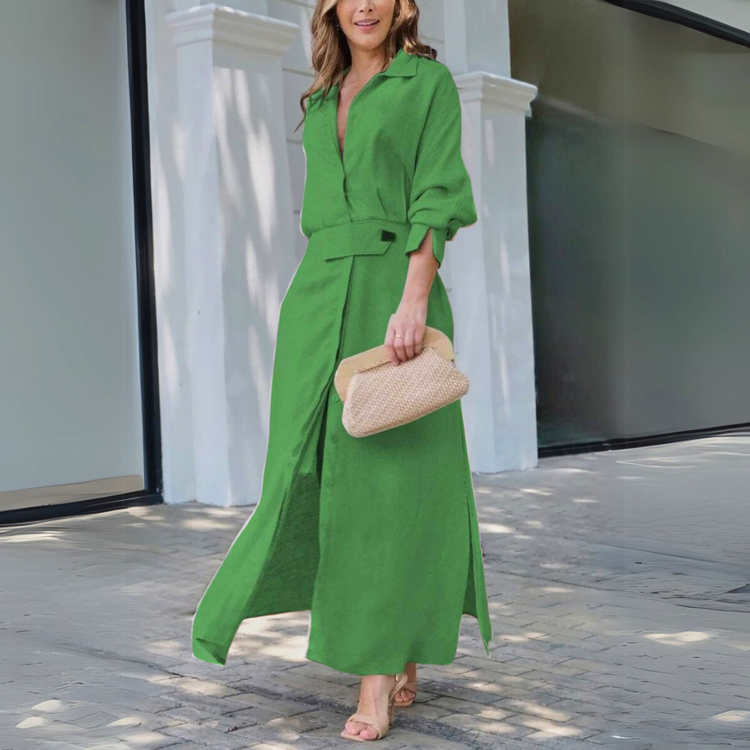 Comfortable & elegant women's flowing V-neck maxi dress, a versatile choice for summer fashion.