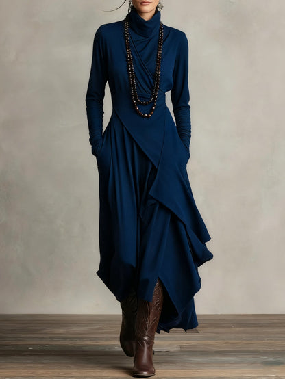 Graceful women's flowy maxi dress, elegantly draped with long sleeves for sophisticated evening or party wear.