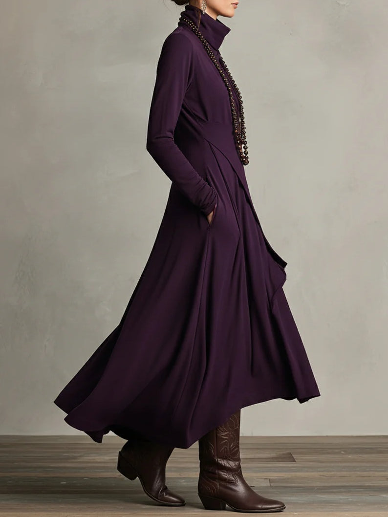 Sophisticated women's long sleeve maxi dress with elegant drape, perfect as a party dress or evening gown.