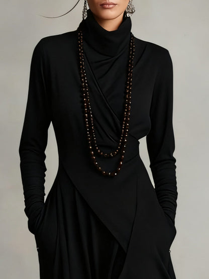 Sophisticated women's party dress: a flowy, draped long sleeve maxi dress offering elegant and comfortable style.