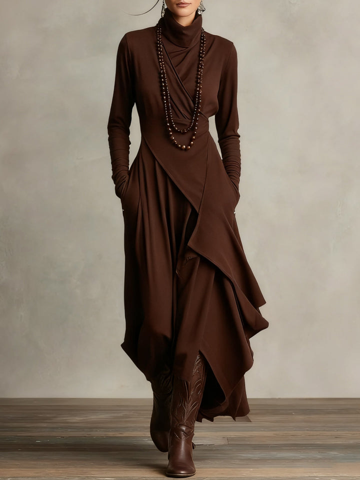 Chic women's draped long sleeve maxi dress, a flowy and elegant choice for modern sophisticated style.
