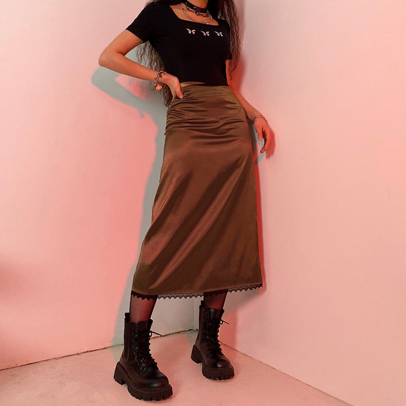 Elegant women's flowy long skirt. Chic & versatile for aesthetic fashion, everyday wear, & modest style.