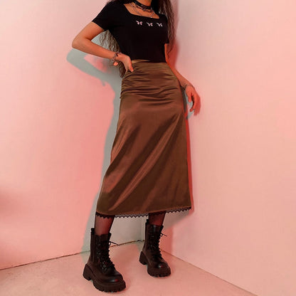 Elegant women's flowy long skirt. Chic & versatile for aesthetic fashion, everyday wear, & modest style.