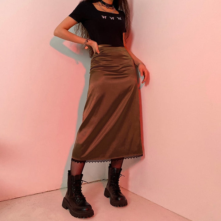 Elegant women's flowy long skirt. Chic & versatile for aesthetic fashion, everyday wear, & modest style.