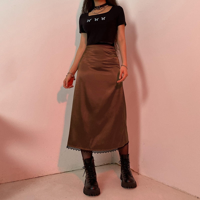 Chic women's long flowy skirt. Versatile for elegant, casual, aesthetic, or modest fashion styles.