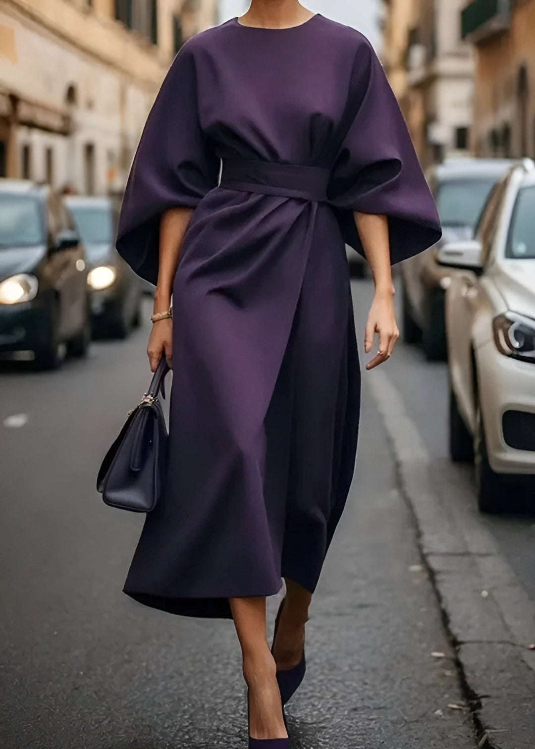 Women's elegant flowy maxi dress, complete with a belt, perfect for versatile long summer or evening wear.