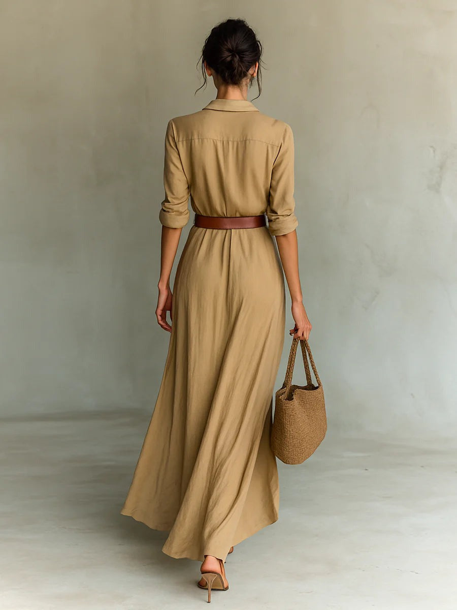 Comfortable women's belted maxi dress, versatile for casual, formal, or office wear.