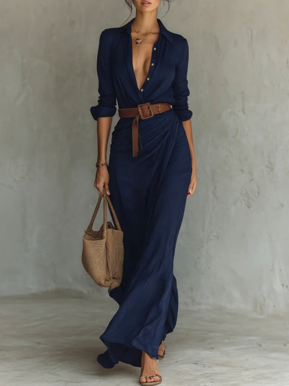 Versatile women's long flowy maxi dress, suitable for office, evening, or casual summer events.