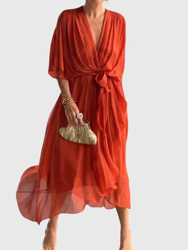 Women's comfortable flowy maxi dress, an elegant V-neck design for versatile party and formal wear.