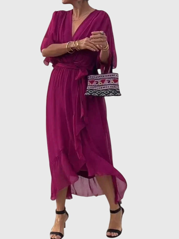 Elegant women's summer maxi dress, featuring a flattering V-neck and a comfortable flowy fit.