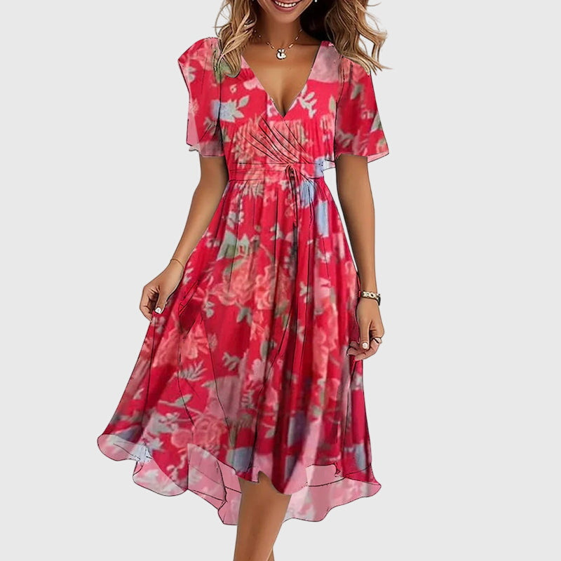 Vibrant women's flowy midi dress for effortless elegance. Comfortable & versatile, perfect for summer fashion or special occasions.