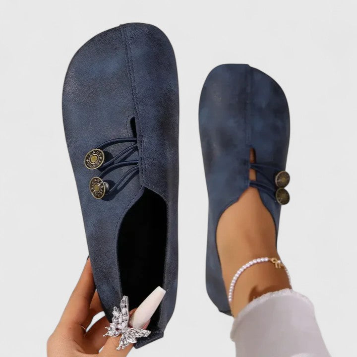 Versatile women's travel loafers, easily foldable with an elegant design & secure elastic button.