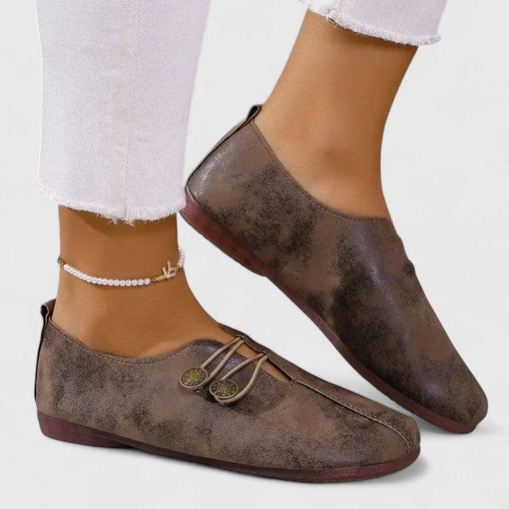 Women's comfy & elegant foldable loafers with elastic button for easy slip-on, perfect versatile travel shoes.