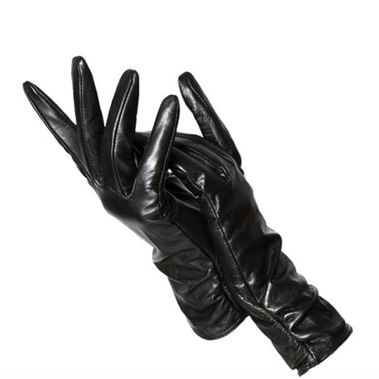Elegant women's genuine leather gloves. Premium wrist-length design, a sophisticated fashion accessory.