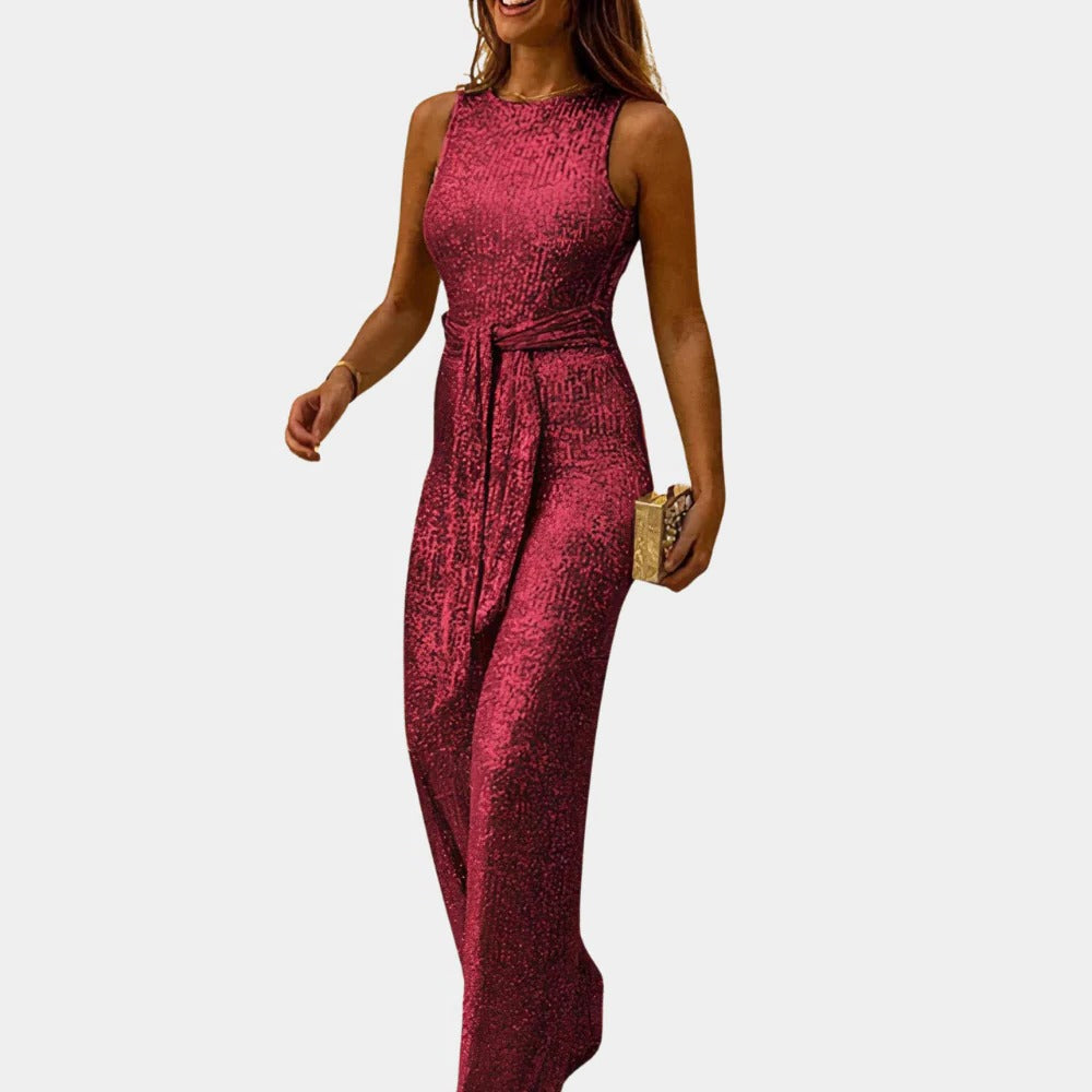 Sophisticated glitter jumpsuit for women, ideal for formal events, parties, and special occasion evening wear.