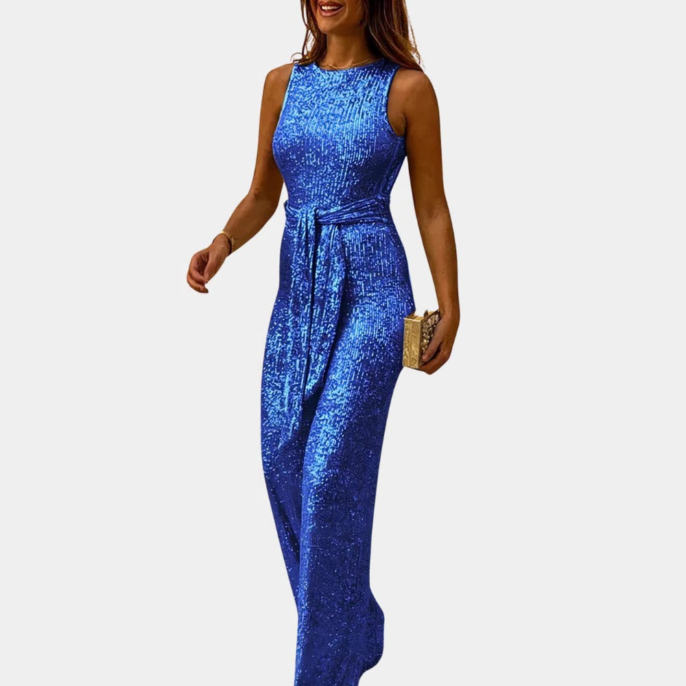 Chic women's glitter jumpsuit, an elegant choice for parties, special occasions, and formal evening events.