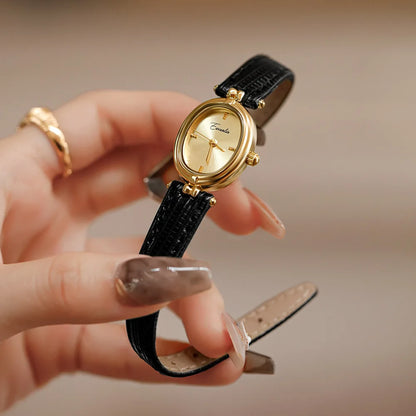 Classic women's brown oval watch, a refined timepiece with a comfortable adjustable strap, ideal for any occasion.
