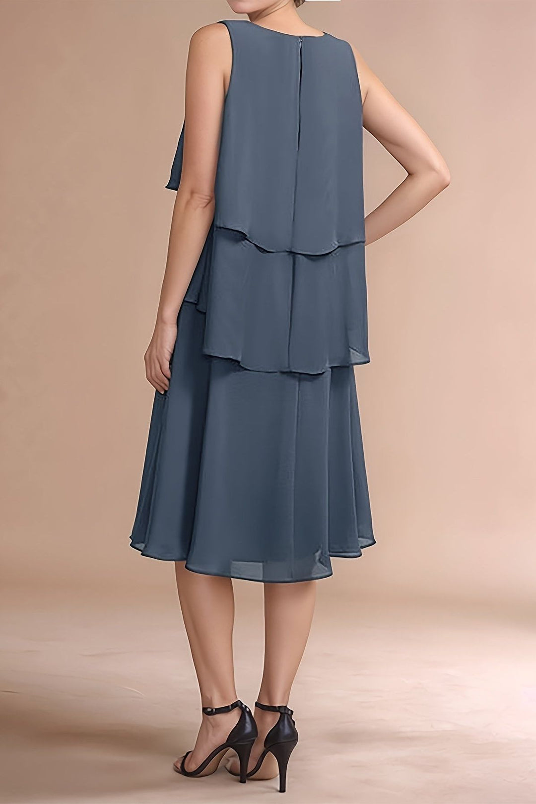 Women's formal grey midi dress with elegant pleats, a timeless choice for special occasion & evening wear.